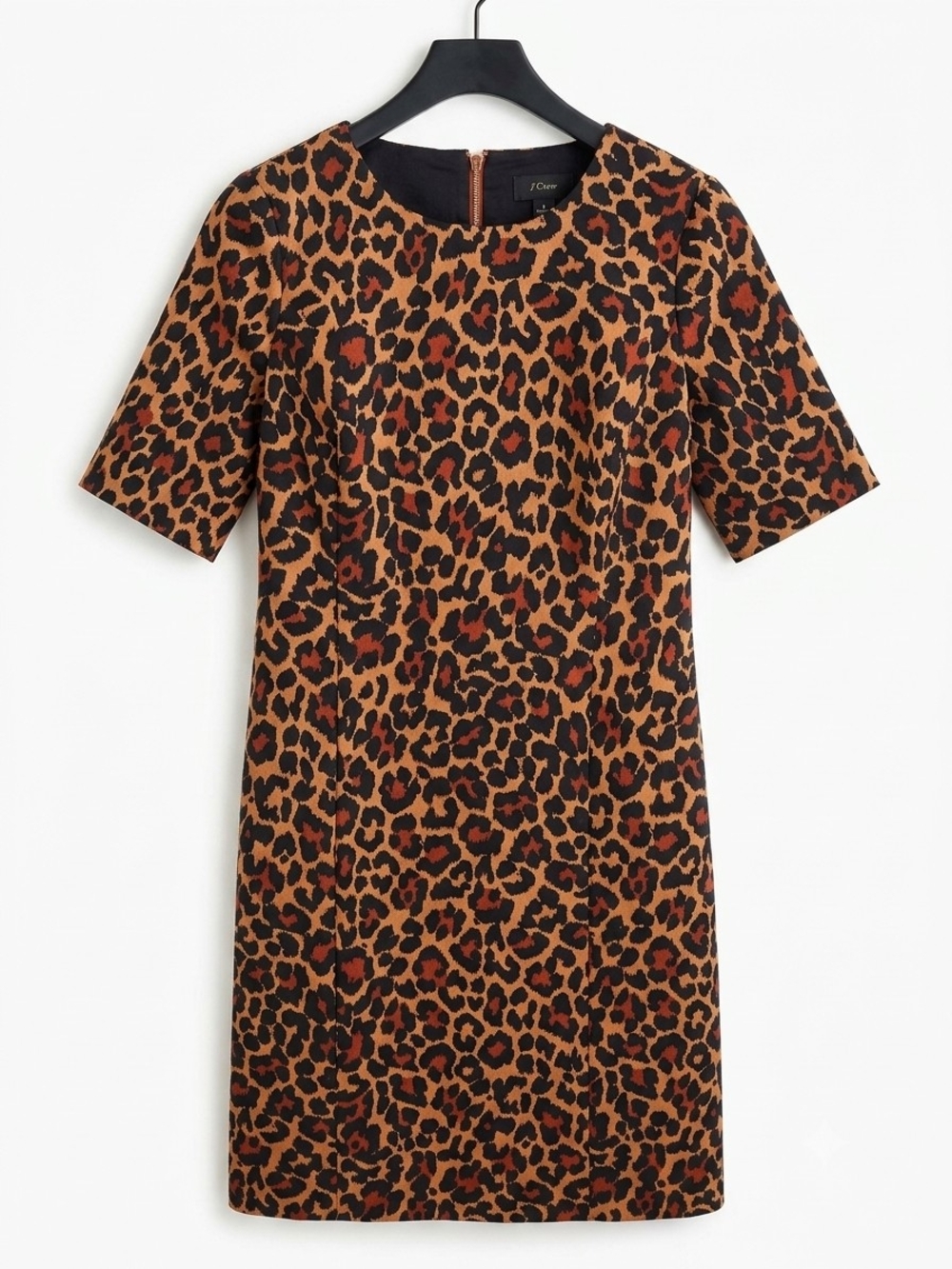 J. Crew Leopard-Print Shift Dress in Brown and Black with Rust Accents